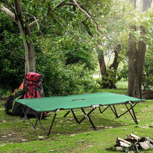 Outsunny Double Camping Bed Camping Cot Foldable Sunbed Outdoor Patio Sleeping Bed Super Light with Carry Bag (Green)
