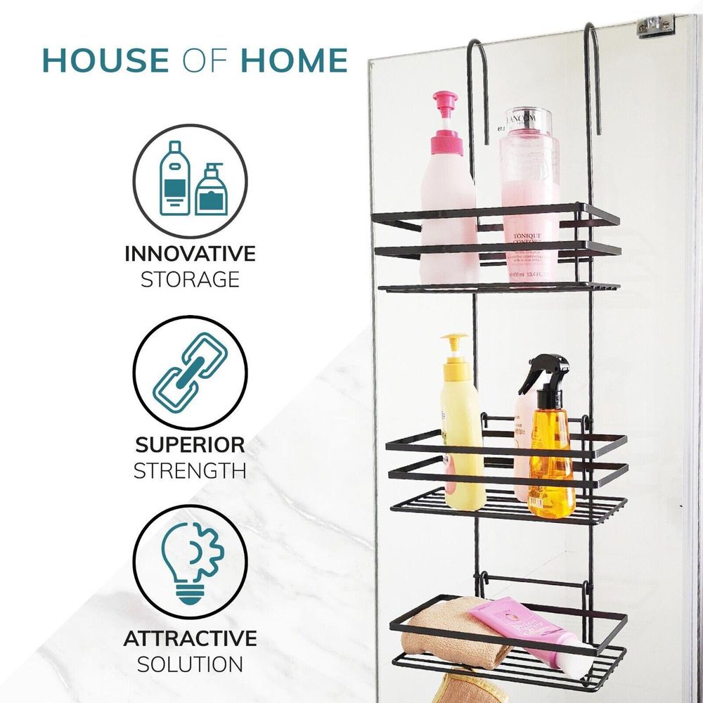 Premium 3-Tier Hanging Shower Caddy in Black - Rust-Proof, Waterproof, Easy to Fit - 2 Year Guarantee