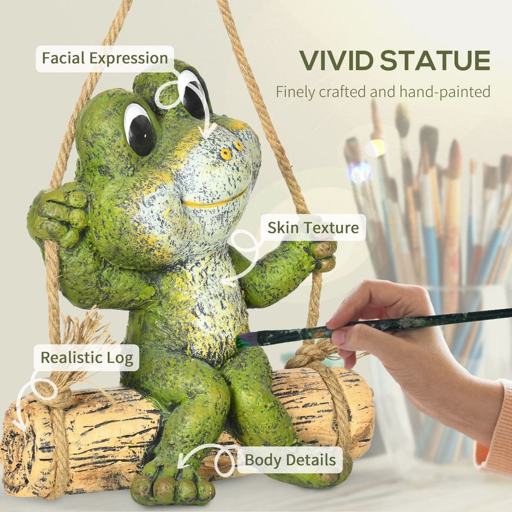 Hanging Frog Swing Garden Statue - Funny Outdoor Ornament, Hand-Painted Sculpture - Best Quality, Great Gift