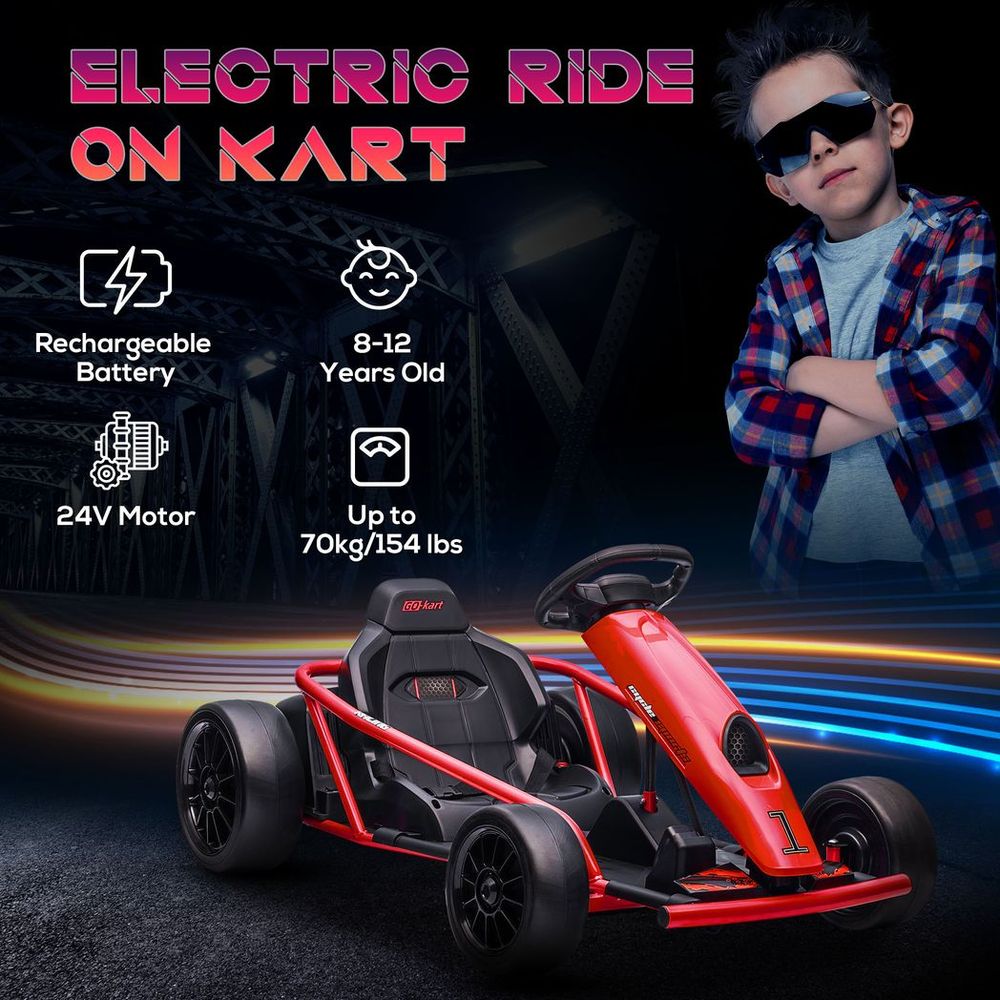 HOMCOM 24V Electric Go Kart for Kids with Music, Horn Honking, Slow Start