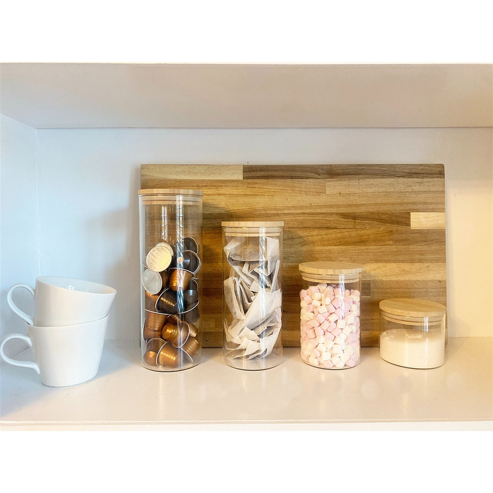 Premium Glass Jar - 21cm with Bamboo Lid | Food Safe & Airtight | 1000ml Capacity