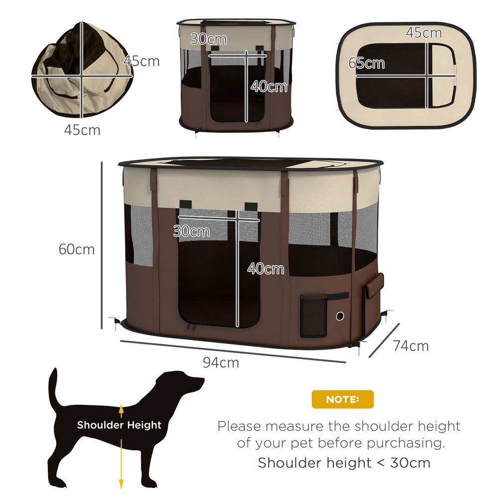 Foldable Pet Playpen w/ Storage Bag - Small Animal Cage & Fence for Dogs, Rabbits, Kittens - Brown