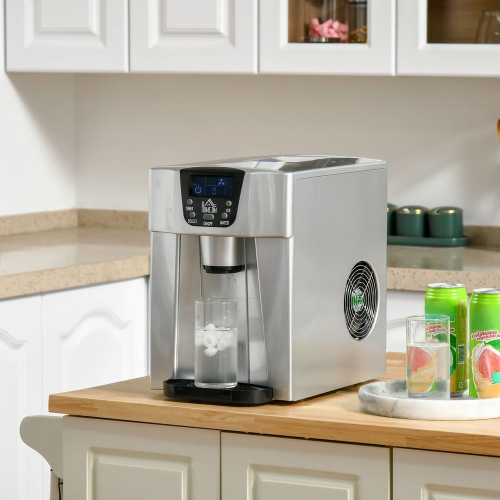 HOMCOM Ice Maker Machine and Water Dispenser No Plumbing Required Silver