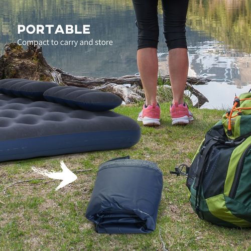 Outsunny Inflatable Mattress with 2 Pillows and Pump, Blue, 191 x 137 x 22cm