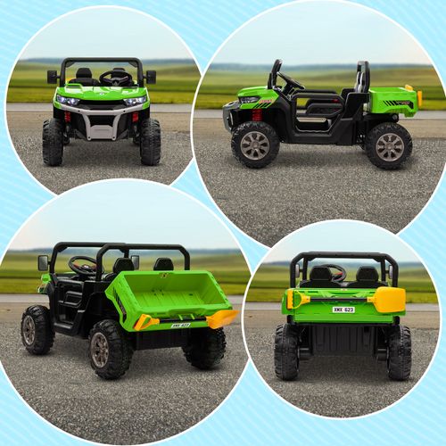 HOMCOM 12V Two-Seater Kids Electric Ride-On Car w/ Electric Bucket - Green