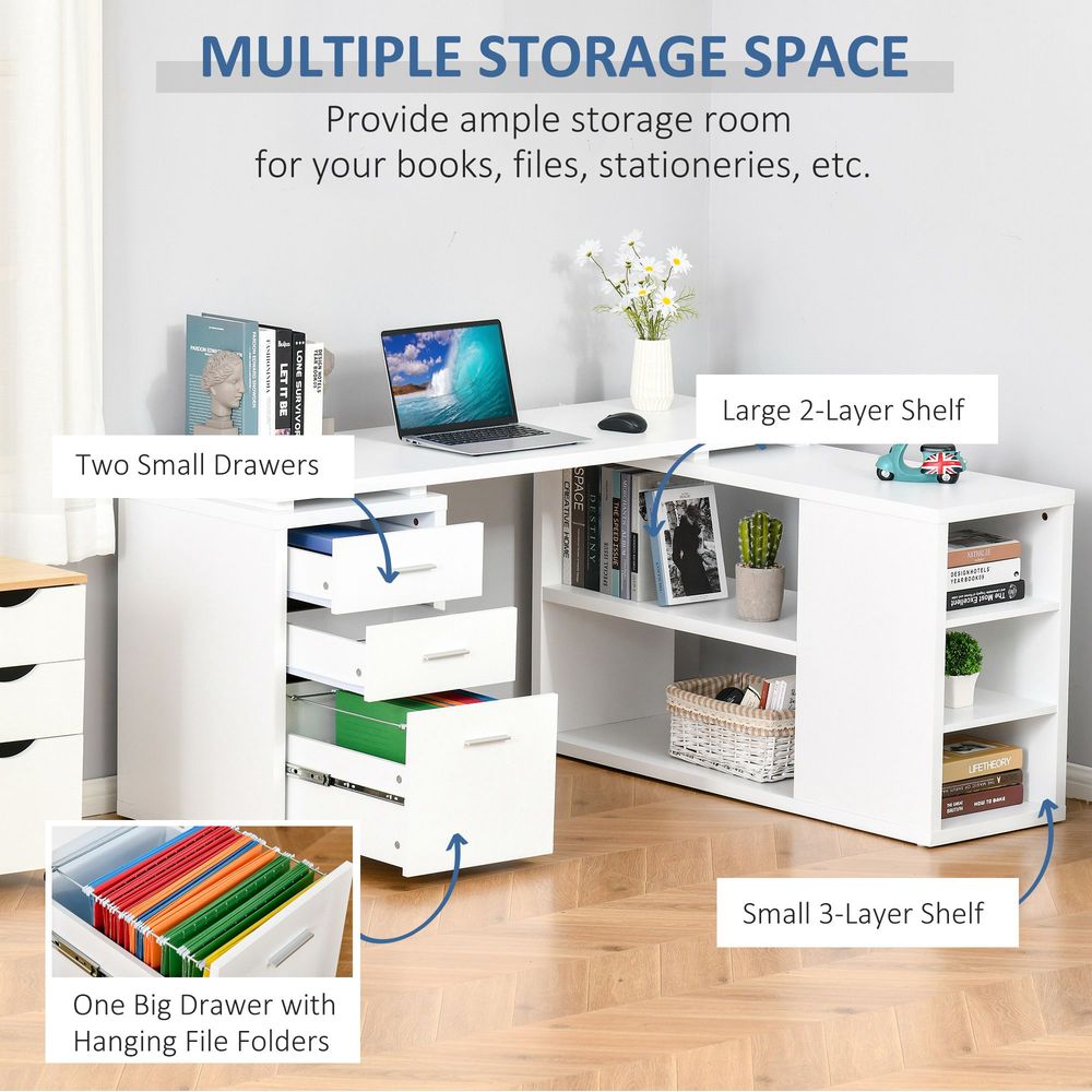 HOMCOM L-Shaped Computer Desk Home Office Workstation, White