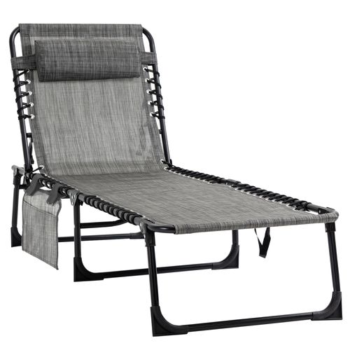 Portable Sun Lounger, Folding Camping  Adjustable , Pillow Grey
