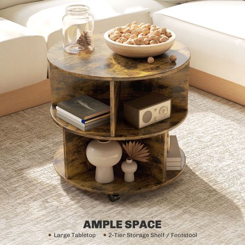 HOMCOM 3 Tier Coffee Table Round Rolling Centre Table w/ Wheels