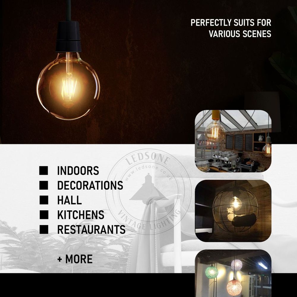3 Pack E27 LED Edison Dimmable Vintage Amber Glass Warm white 2700K Light Bulbs