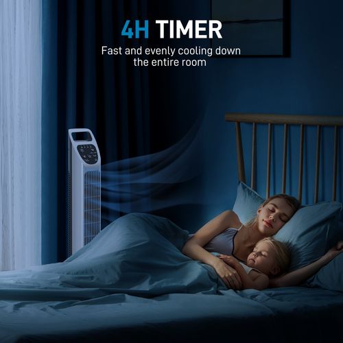HOMCOM Oscillating Tower Fan Floor Fan with 4H Timer for Home Office White