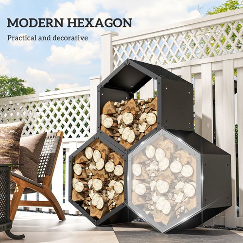 Outsunny Steel Firewood Log Rack Fireplace Log Holder for Indoor Outdoor