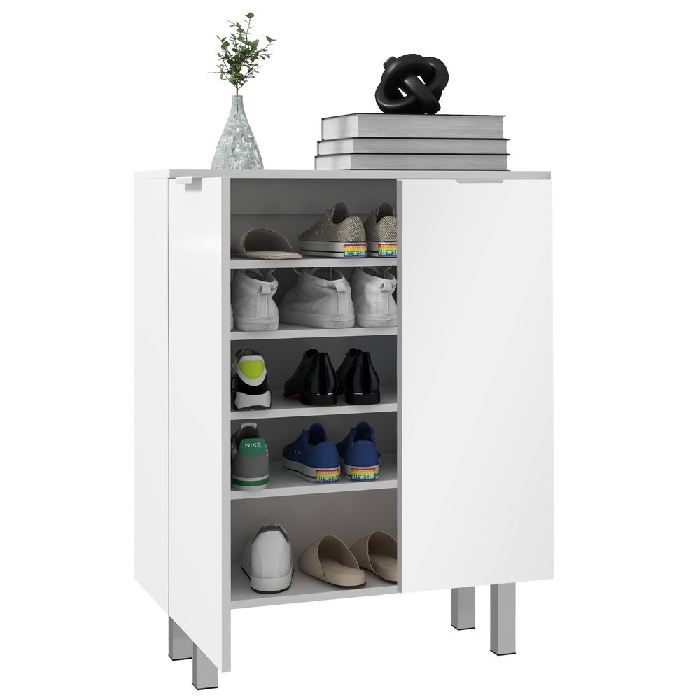 HOMCOM Shoe Storage Cabinet with Soft-Close Hinges & Adjust Shelves, High Gloss