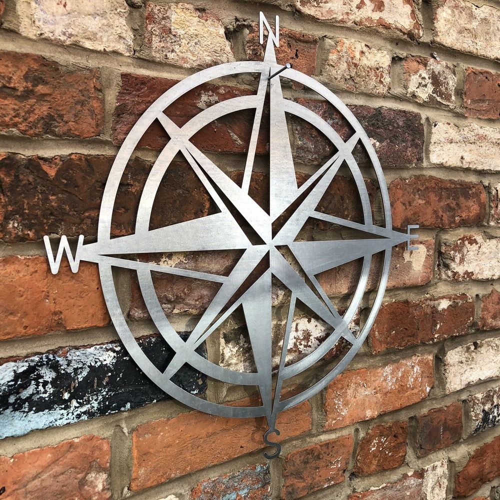 Premium Galvanized Steel Compass Sign - Home & Garden Wall Decor