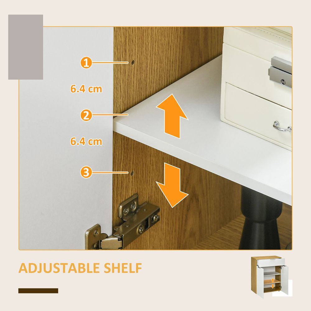 HOMCOM High Gloss Storage Cabinet w/ Drawer Double Door Cupboard White Natural