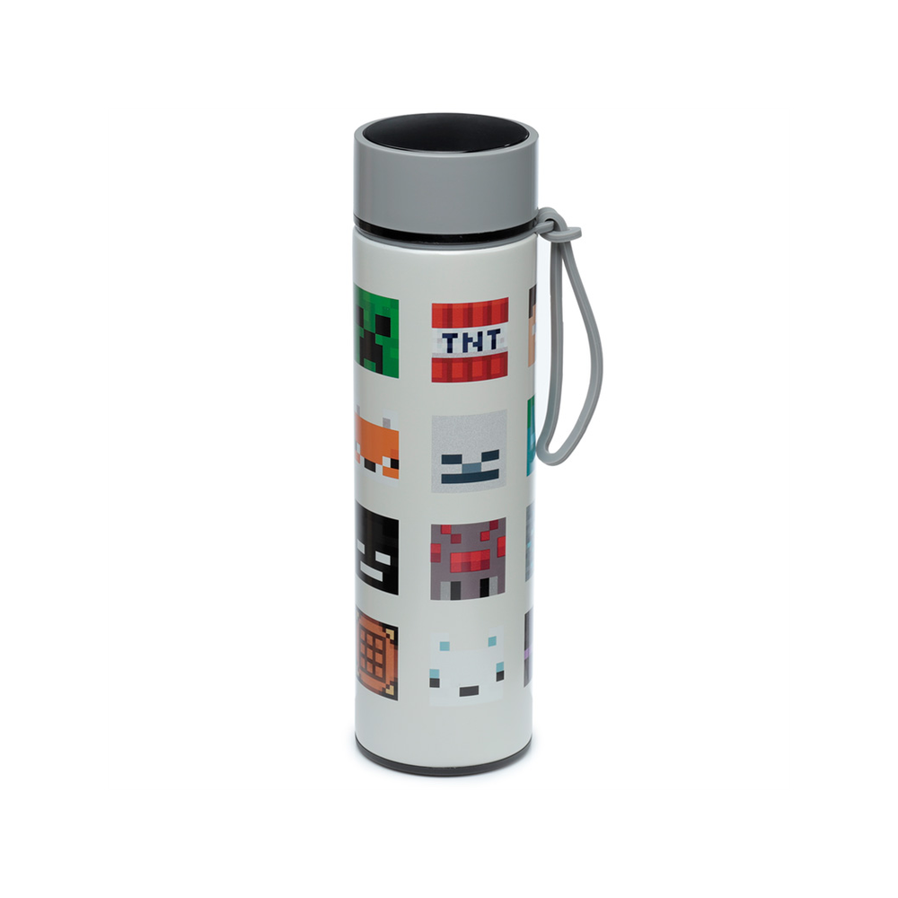 Stainless Steel Insulated Drinks Bottle Digital Thermometer - Minecraft Faces