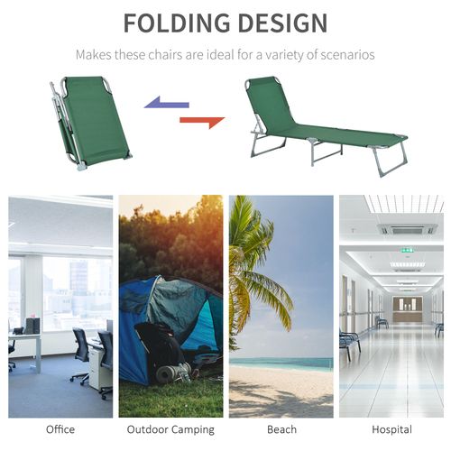 Outsunny Reclining Sun Lounger Chair Folding Camping Bed with 4-Position Adjustable Backrest, for Travel Indoor Outdoor Office Fishing, Green