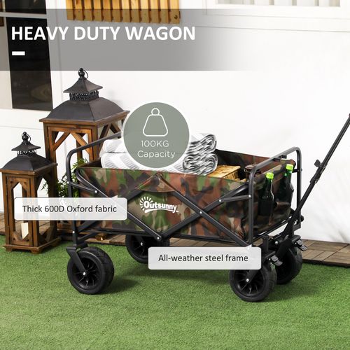 Outsunny Foldable Garden Cart, Outdoor Utility Wagon with Carry Bag, Camouflage
