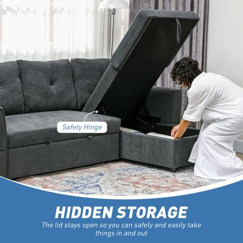 HOMCOM 3 Seater Sofa Bed, Convertible Pull Out Sofa with Storage, Dark Grey