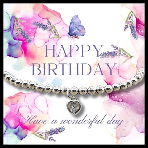 Happy Birthday Heart Bracelet & Lavender Butterfly Card