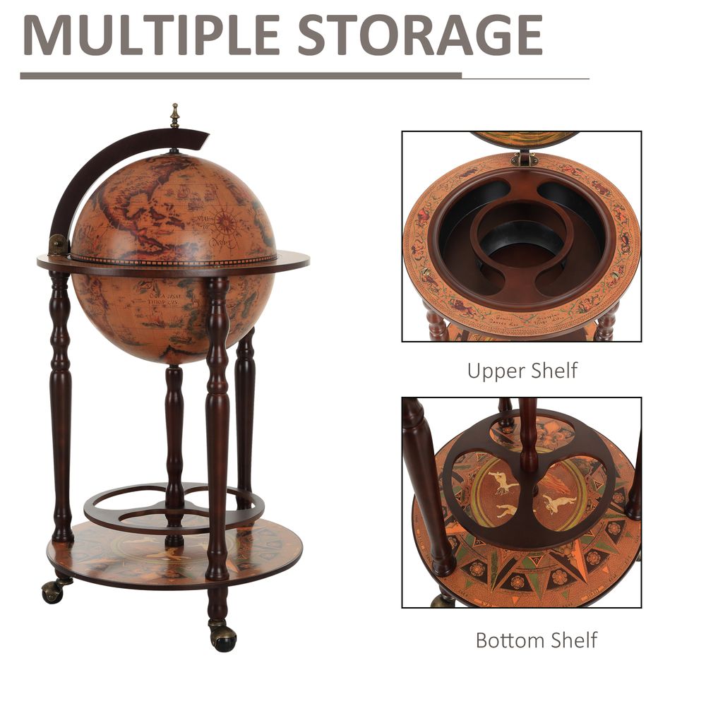Wine Trolley Globe Dark Yellow Brown Shaped Retro Style Bar 36CM