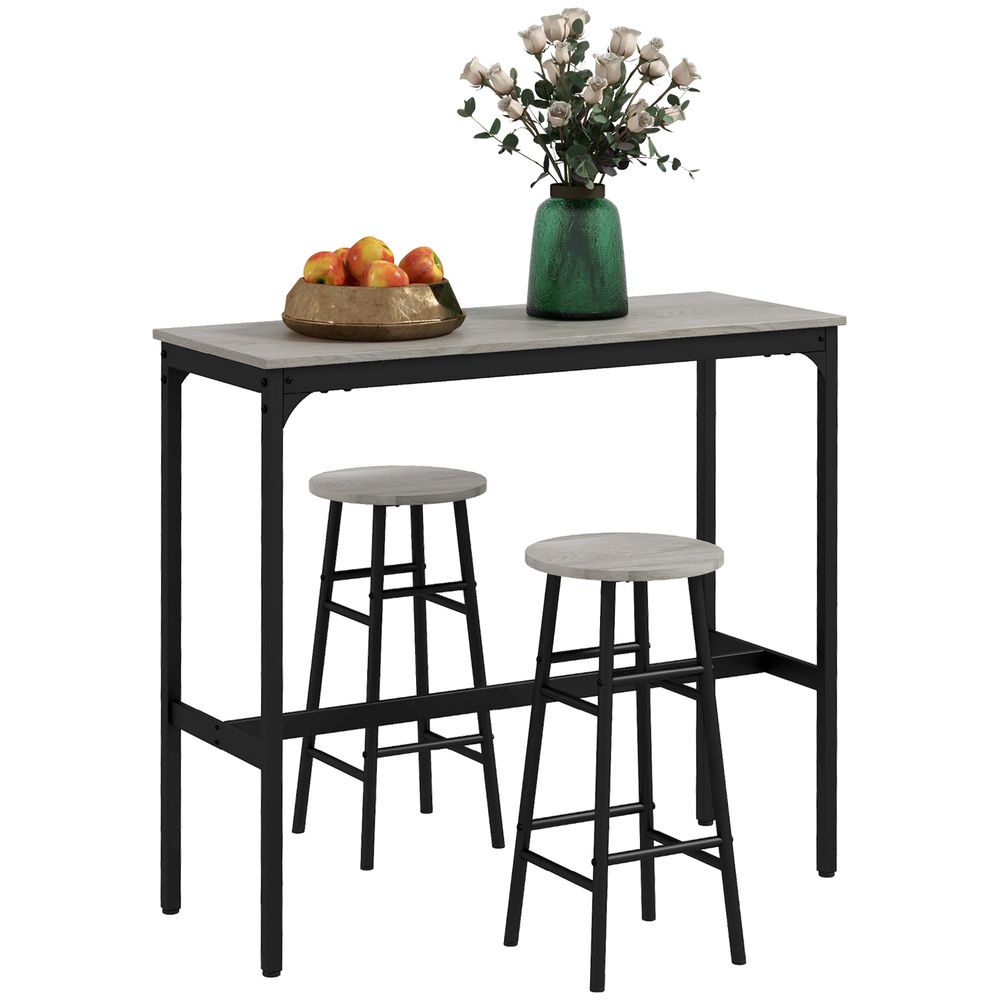 HOMCOM Industrial 3-Piece Bar Set, Grey - Perfect for Small Spaces, Professional Quality