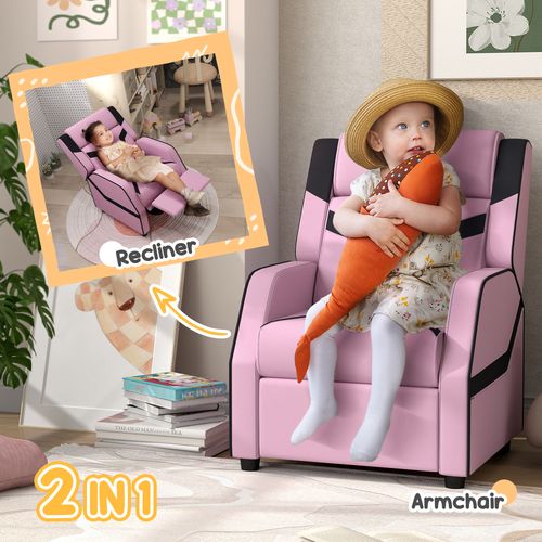 AIYAPLAY 2 in 1 Kids Armchair Recliner, PU Leather, for 3-9 Years Old