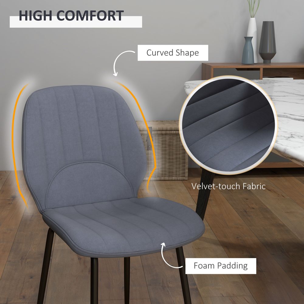 HOMCOM Modern Dining Chairs Set of 2 with Padded Seat and Steel Legs, Dark Grey