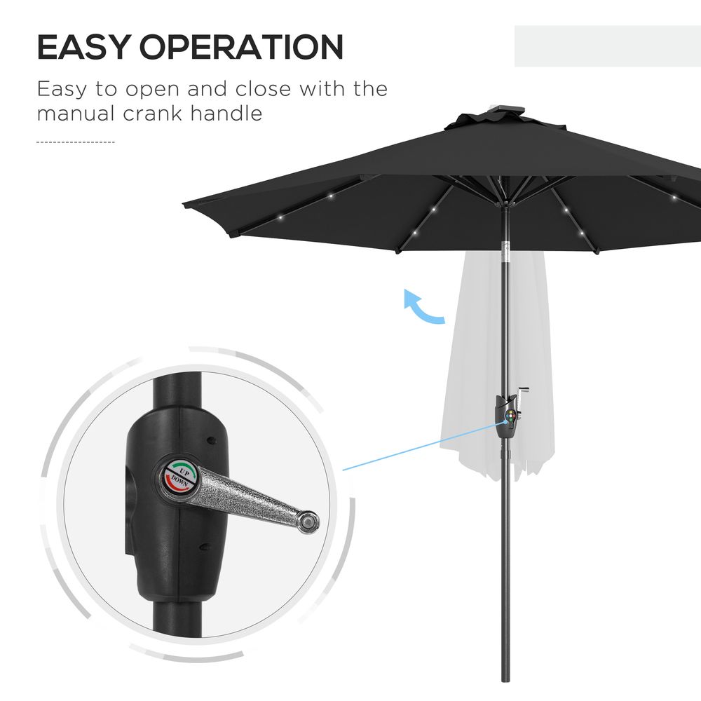 Premium Outsunny Outdoor LED Garden Parasol Umbrella - Black | Tilt, Sun-proof, Hand Crank - High Quality