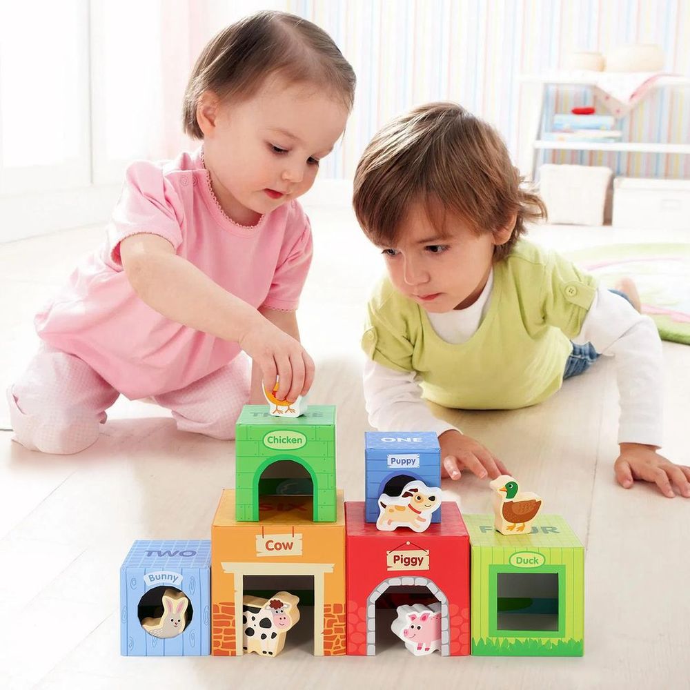 Premium SOKA Farm Stacking Cubes - Early Learning, Counting, Colors, Animals - High Quality