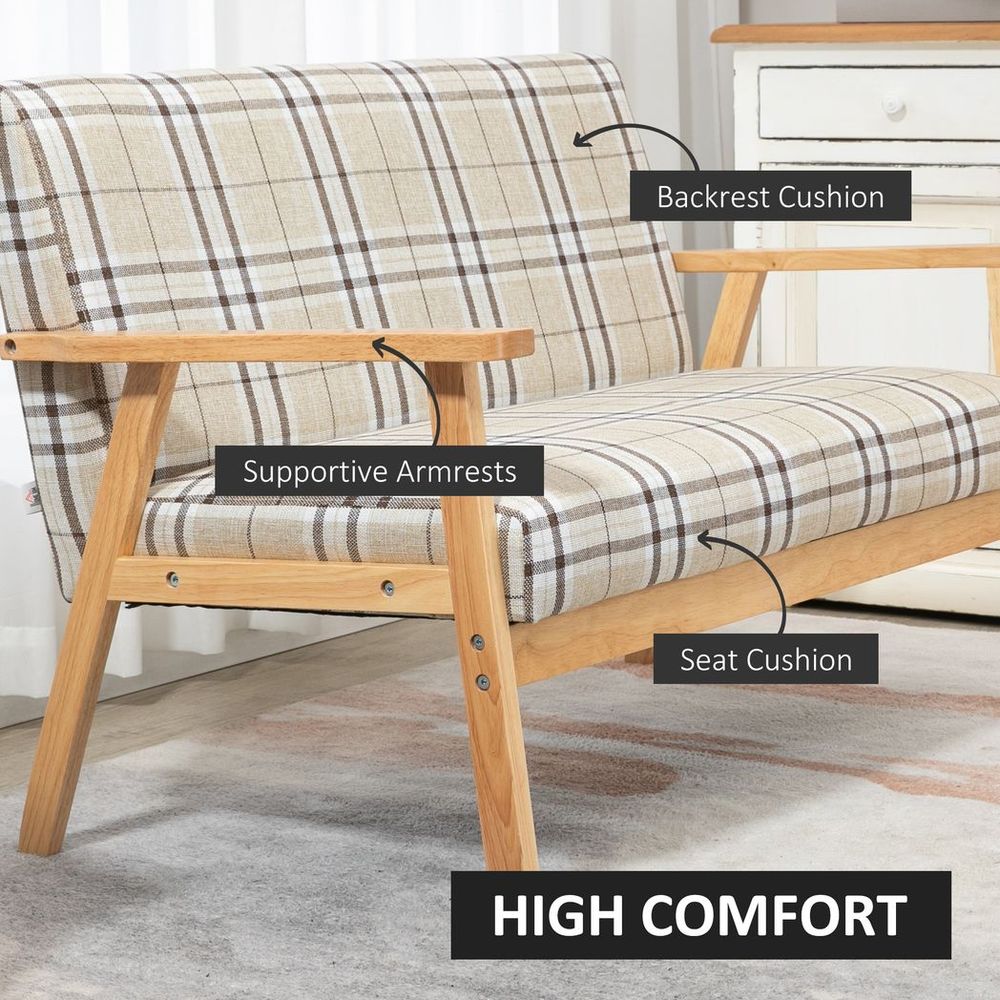 Premium Quality 2 Seater Sofa | Rubber Wood Frame | Linen Fabric Love Seat | Small Couch