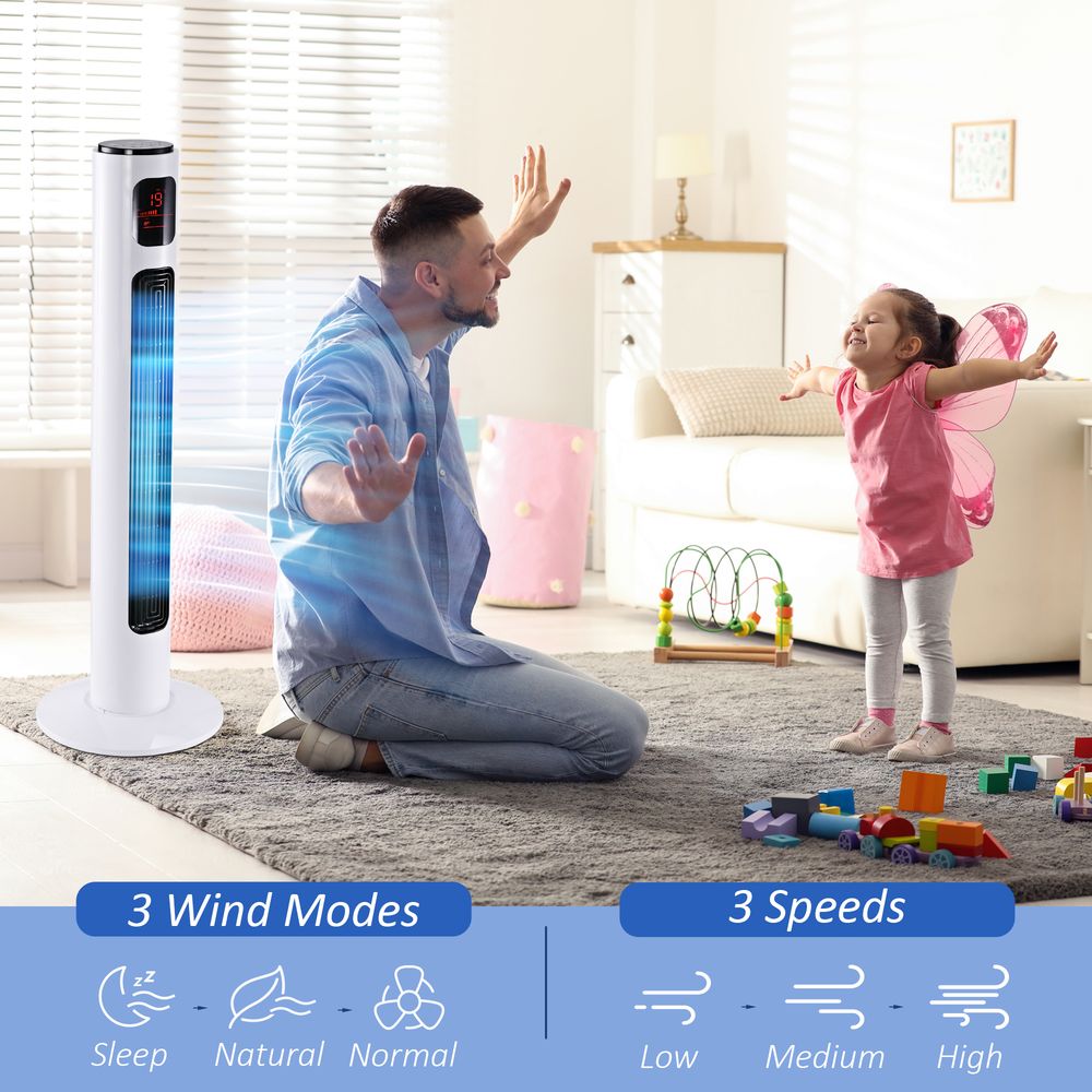 Ultimate Cooling Solution: Premium 32cm White Fan Tower, 96H cm. Enhance Comfort, Efficiency, and Style!