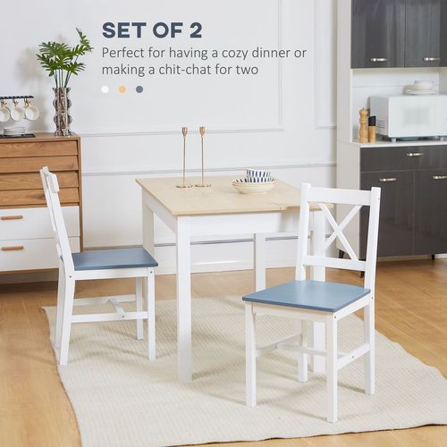 Dining Chairs Set of 2, Pine Wood Frame, Cross Back for Kitchen White