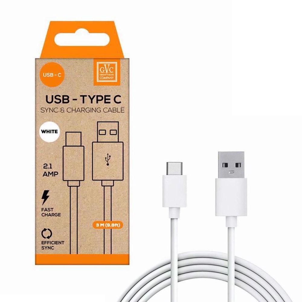 GVC USB to Type C Cable, Fast Charging & Syncing, 3M - White
