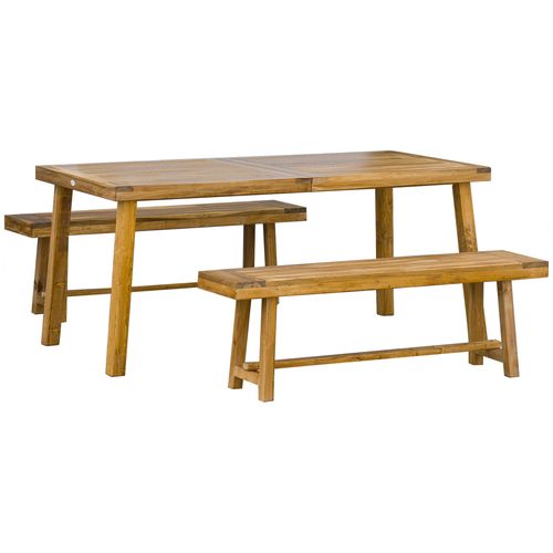 3 Pieces Garden Dining Set 4 Seater Acacia Wood Table and Loveseats