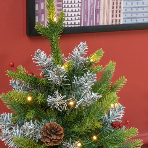 HOMCOM 2 Pieces 2' Prelit Artificial Tabletop Christmas Trees, LED Display