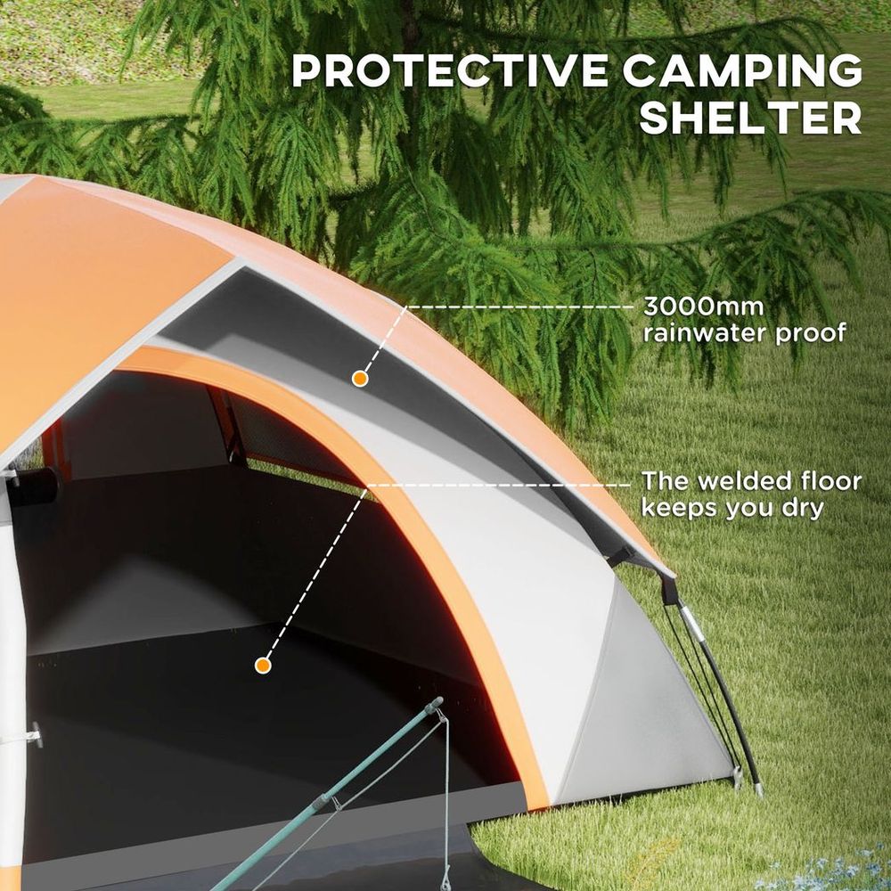 Outsunny Camping Tent, 2 Man Dome Tent, 3000mm Waterproof, with Sewn-in Groundsheet, Carry Bag and Top Hook, for Fishing Hiking Festival