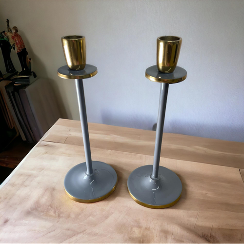 Glossy Grey Irina Candlestick, 26cm