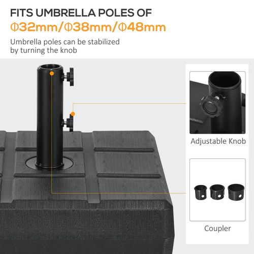 Square Umbrella Parasol Base with Wood Effect, Plastic Parasol Stand, Black