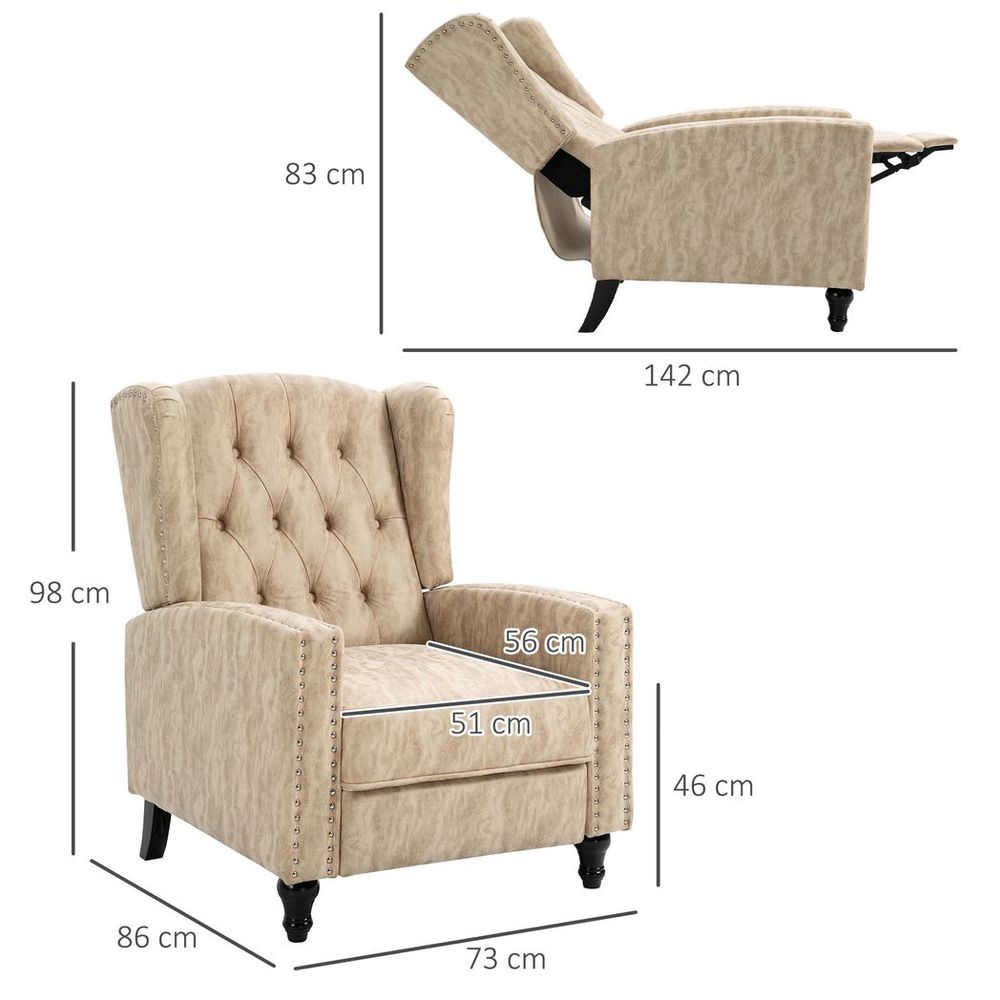 HOMCOM Marble Effect Manual Reclining Armchair w/ Footrest Studs Wood Legs Beige