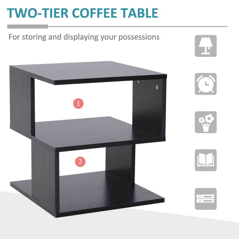 Modern Square 2 Tier Wood Coffee Side Table Storage Shelf Rack Black