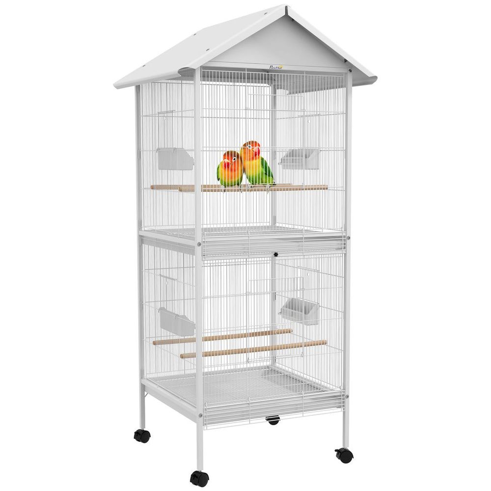 PawHut Bird Cage Feeder for Small and Medium Birds - White