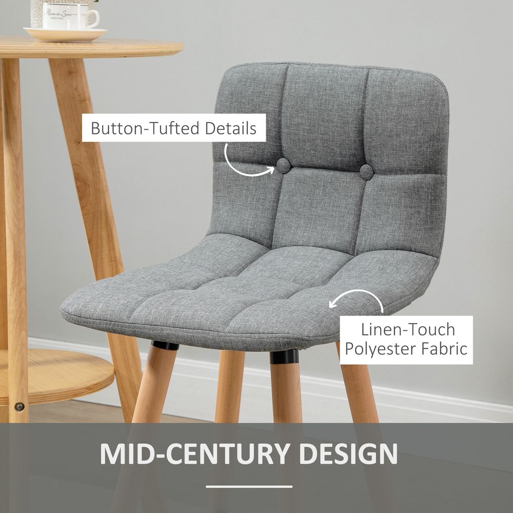 Set of 2 Grey Button-Tufted Counter Height Bar Chairs - Armless Bar Stool