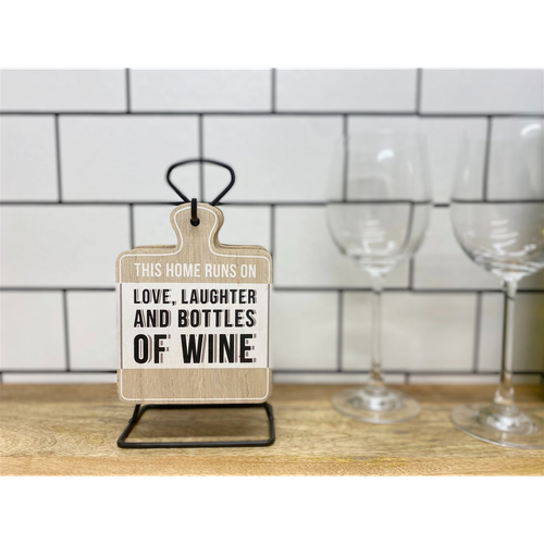 Set of Six Wine Slogan Coasters On Metal Stand