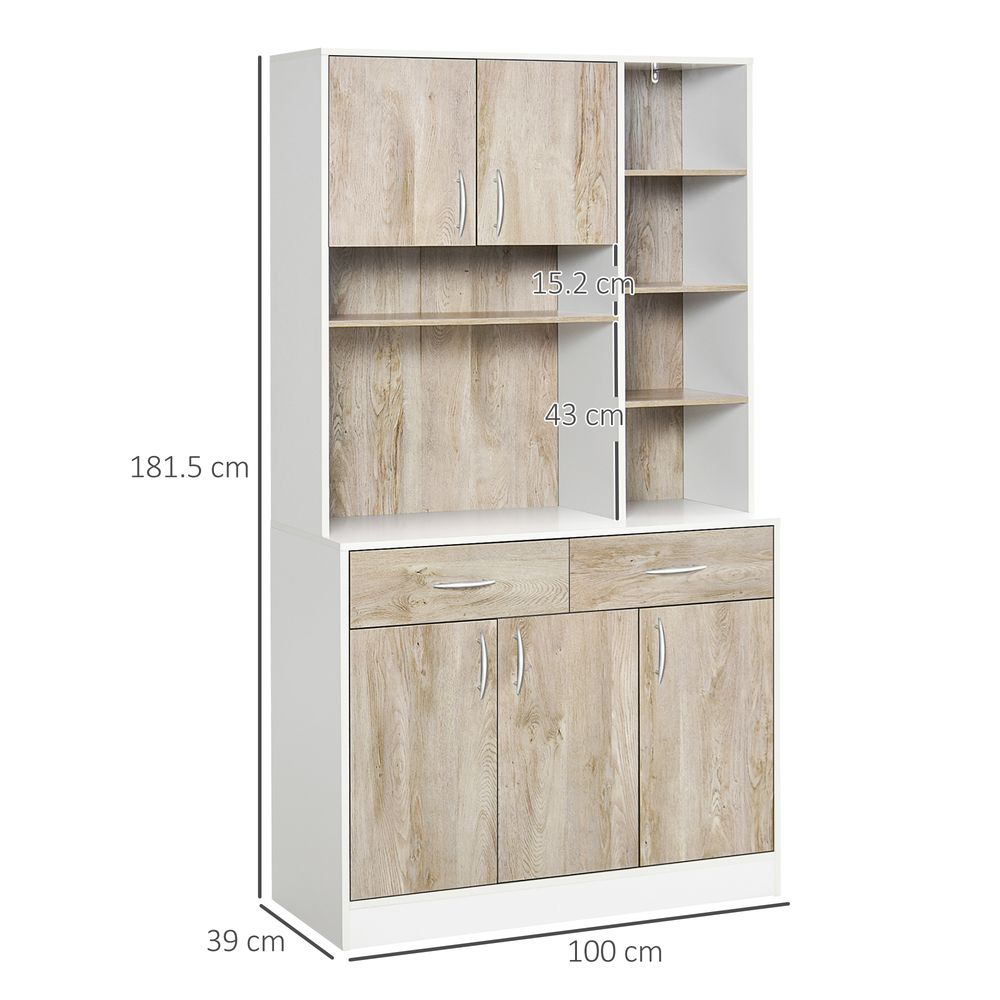 Luxurious and Versatile Kitchen Pantry Cabinet: 100x39x180cm, 6 Open Compartments, 2 Drawers, 3 Cabinets