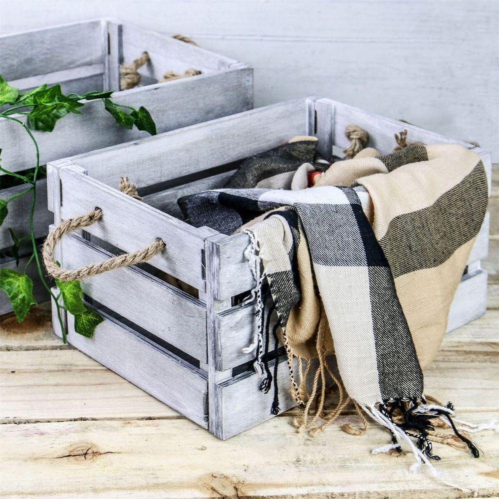 Premium Wooden Storage Crates - Set of 3 | Maison & White