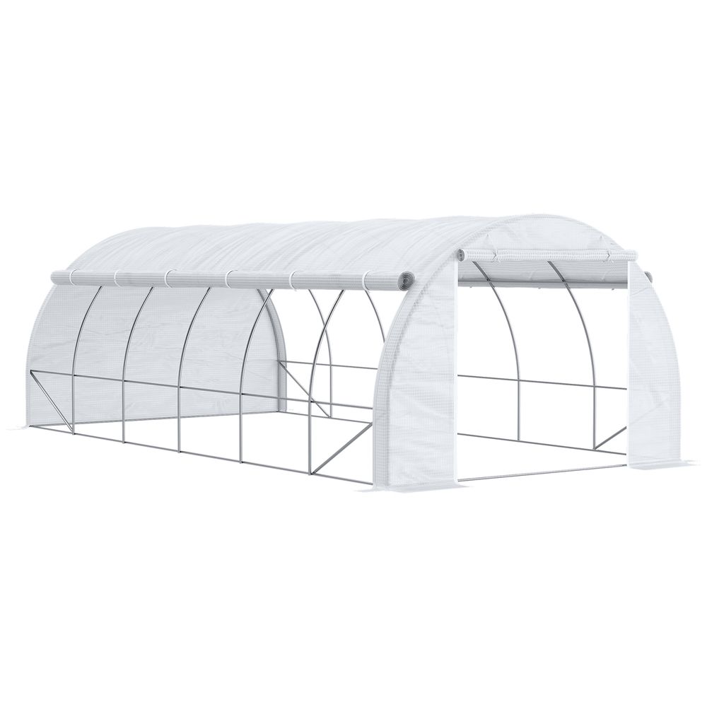 Premium 6x3x2m Poly Greenhouse Tent - Steel Frame - White