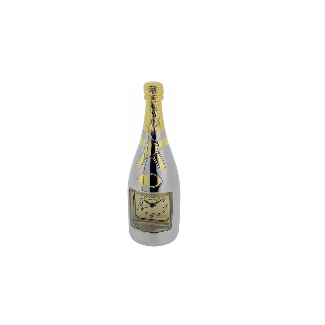 Miniature Clock Two tone Plated Champagne Bottle clock Solid Brass IMP1031- CLEARANCE NEEDS RE-BATTERY