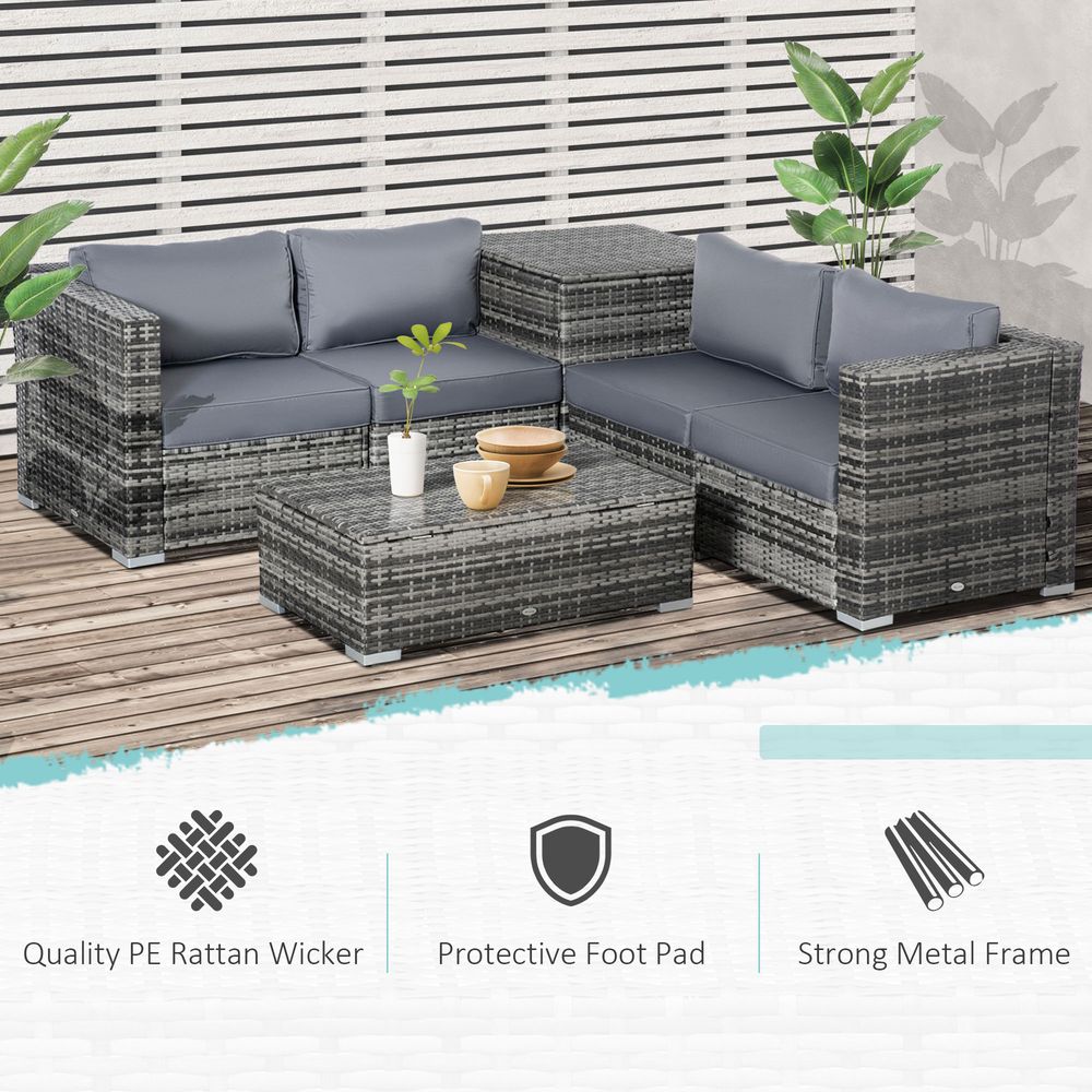 High-Quality 6PC Rattan Corner Sofa Set w/ Cushion - Grey