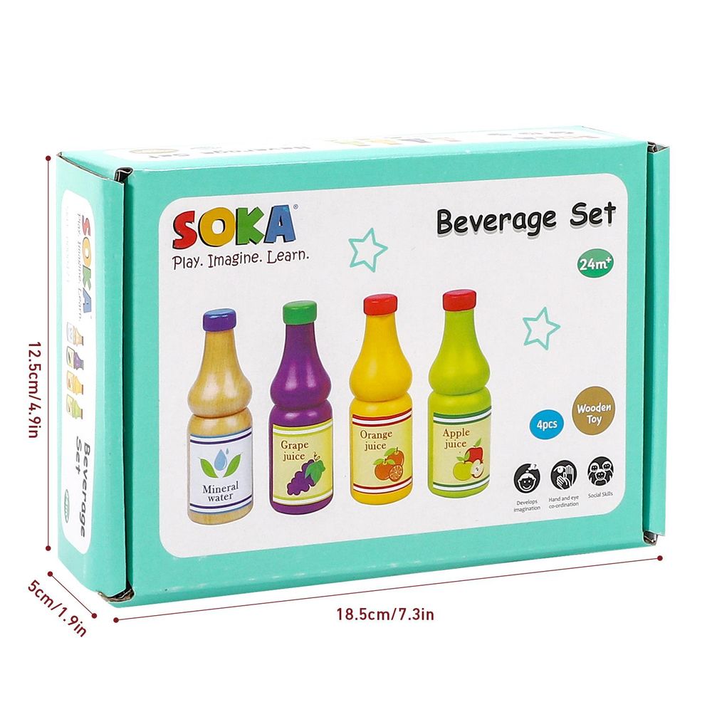 Premium Wooden Beverage Set - 4pcs Playset for Creative Pretend Play - Safe & Educational Toy