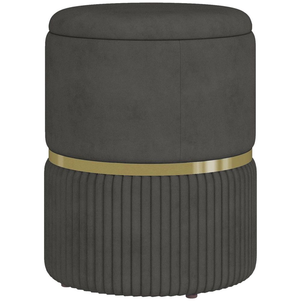 HOMCOM Round Pouffe, Storage Footstool with Cushioned Top, Hidden Space